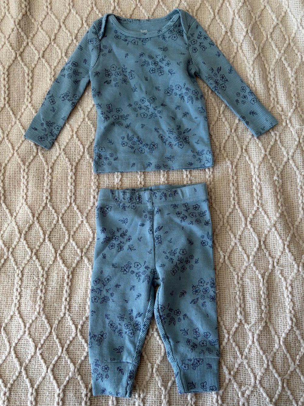 Blue Floral Ribbed Kids Matching Set